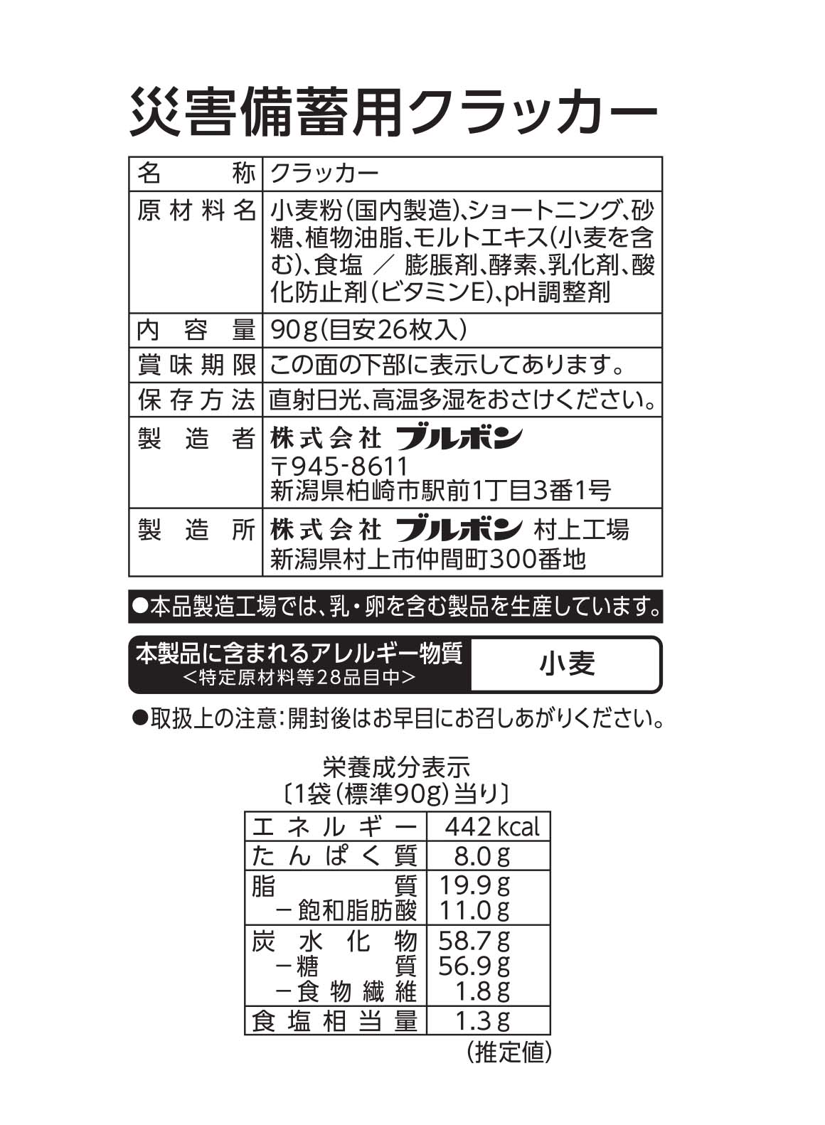 災害備蓄用クラッカー