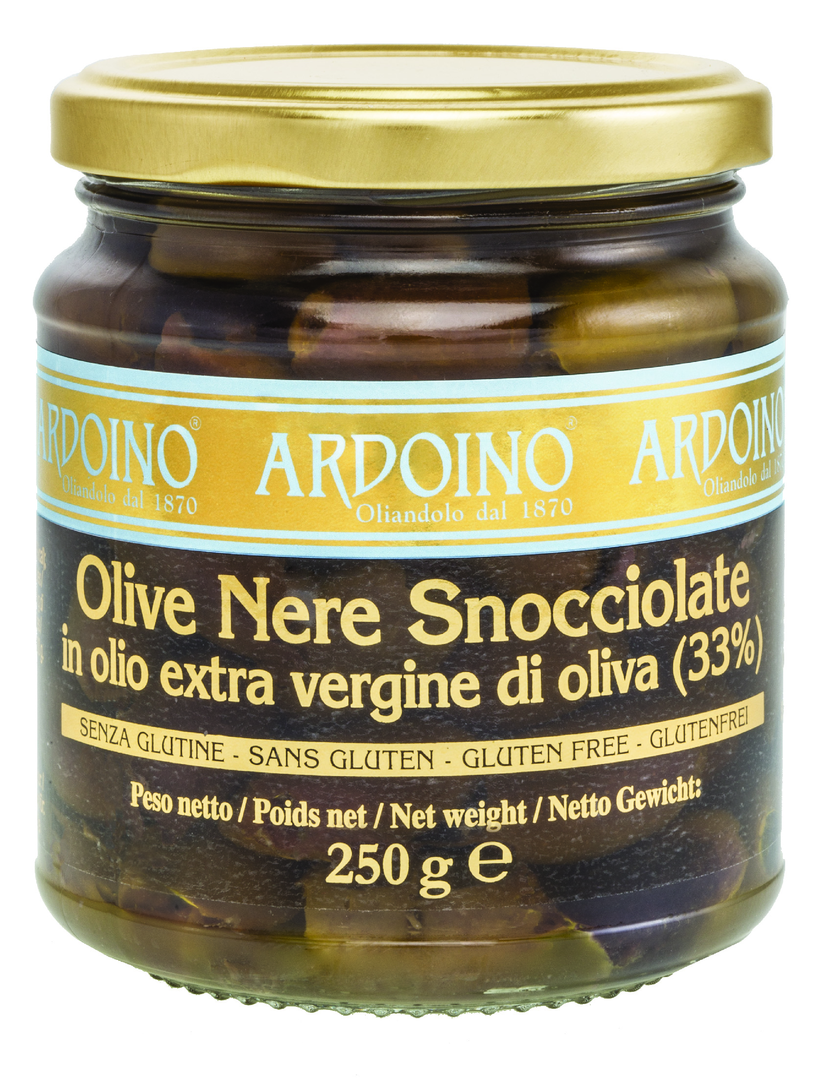 アルドイーノ　ブラックオリーブオイル漬け　”ネーレ”　種なし　２５０Ｇ